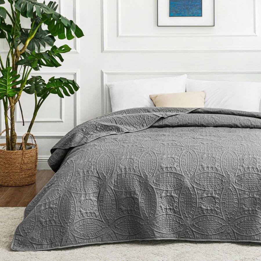 Sprei 200 x 220 cm grijs zacht bed quilt light microvezel sprei 200 x 220 cm moderne spread met muntpatroon voor alle seizoenen (zonder kussenovertrek)