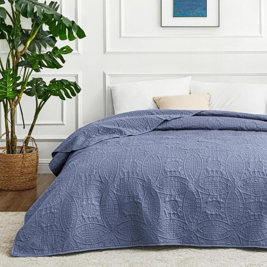 Sprei 220 x 240 cm blauw ultrazacht bed quilt lichte microvezel sprei bedsprei 220 x 240 cm modern sprei met muntpatroon voor alle seizoenen (zonder kussensloop) - Foto 2
