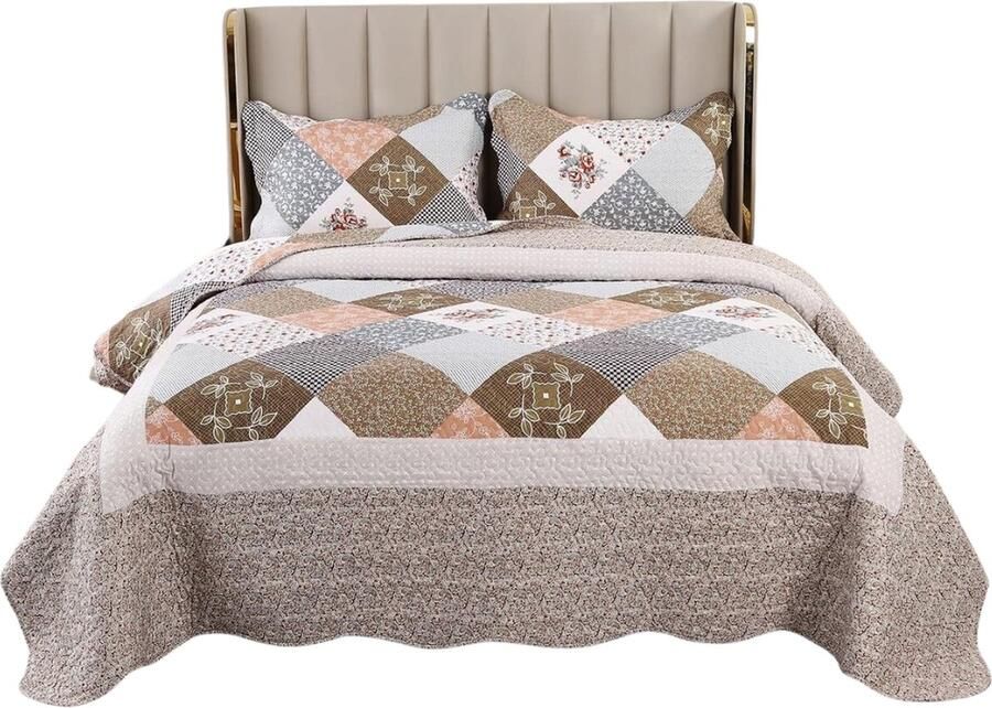 Sprei 240 x 260 cm bedsprei 250 x 270 cm voor tweepersoonsbed gewatteerde patchwork-dekenset voor de winter gemaakt van polyester inclusief 2 kussenslopen 50 x 90 cm beide zijden met patroon