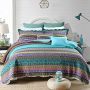 Sprei 240 x 260 cm katoenen bedsprei boho-stijl quilt tweepersoonsbed gewatteerde kleurrijke dekenset patchwork deken met 2 kussenslopen 50 x 75 cm voor slaapkamer (blauw) - Thumbnail 1