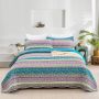 Sprei 240 x 260 cm katoenen bedsprei boho-stijl quilt tweepersoonsbed gewatteerde kleurrijke dekenset patchwork deken met 2 kussenslopen 50 x 75 cm voor slaapkamer (blauw) - Thumbnail 2