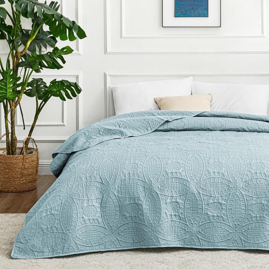 Sprei 240 x 260 cm spa blauw zacht bed dekbed lichte microvezel sprei bedsprei 240 x 260 cm moderne quilt met muntpatroon voor alle seizoenen