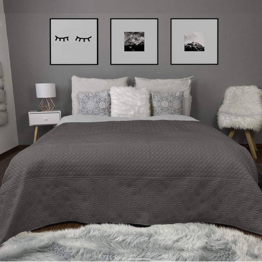 Sprei bed & sofaplaid dagdeken bedsprei XXL-deken 240 cm x 260 cm lichtgrijs donkergrijs patroon