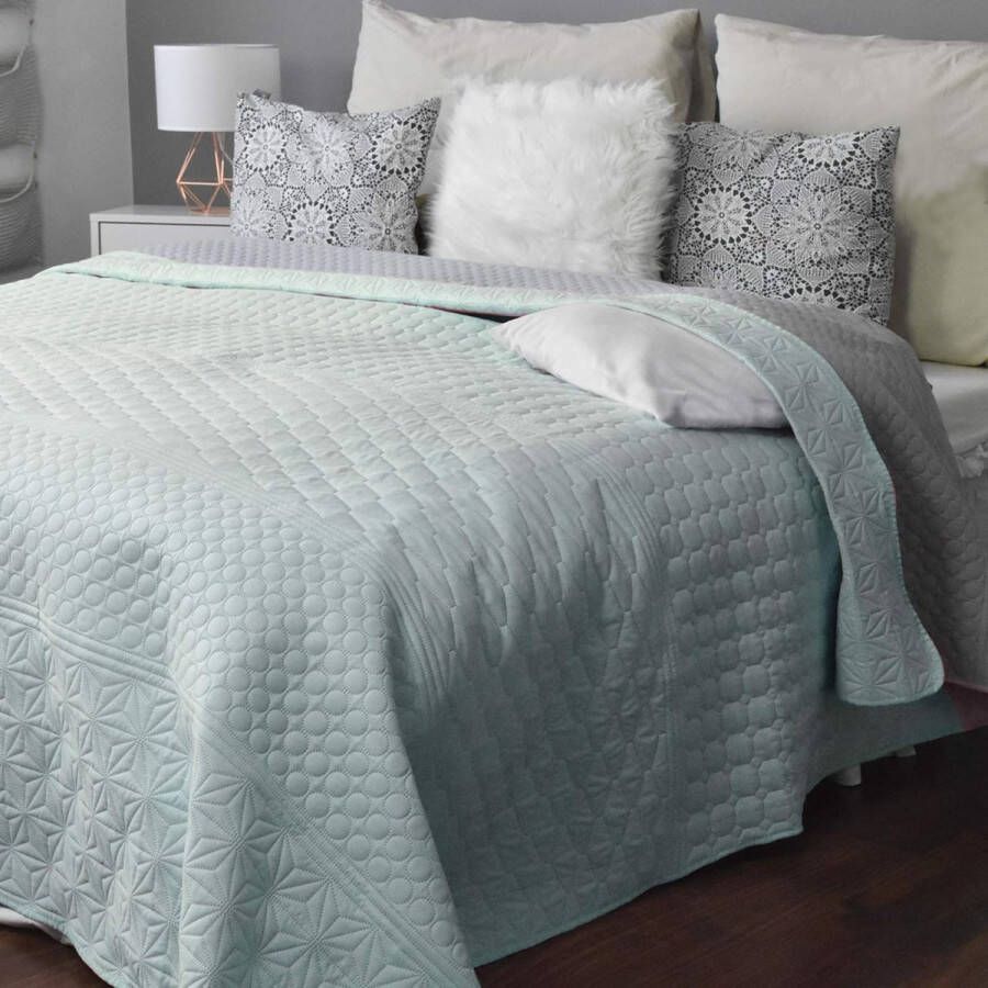 Sprei bed & sofaplaid dagdeken bedsprei XXL-deken 240 cm x 260 cm mint grijs patroon)