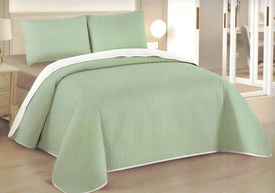 Sprei bed voor lente en zomer omkeerbaar + 2 kussenslopen 50 x 70 cm – bedsprei gewatteerd dekbed lichtgewicht spreien dun (240 x 260 cm)