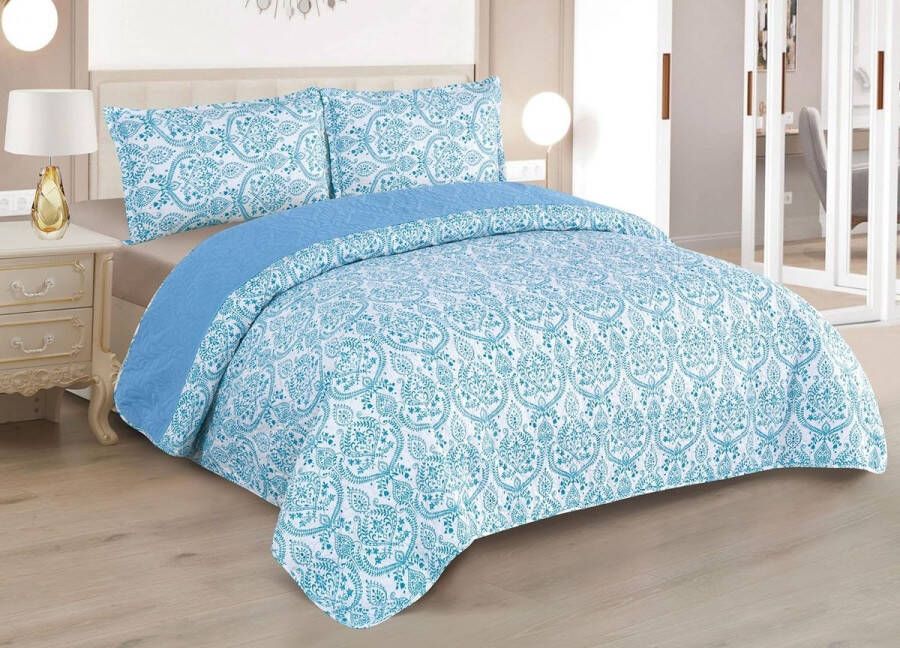 Sprei bed voor lente en zomer omkeerbaar + 2 kussenslopen 50 x 70 cm – bedsprei gewatteerd dekbed lichtgewicht spreien dun (240 x 260 cm) - Foto 2