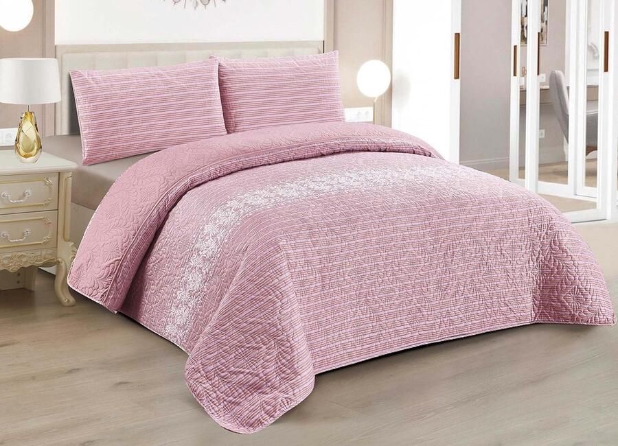 Sprei Bed voor lente en zomer Omkeerbaar + 2 kussenslopen 50 x 70 cm Bedsprei Gewatteerd dekbed Lichtgewicht spreien Dun (240 x 260 cm) - Foto 2