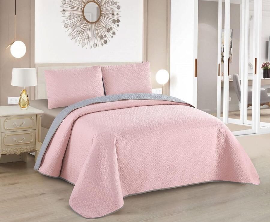 Sprei bed voor lente en zomer omkeerbaar + 2 kussenslopen 50 x 70 cm – bedsprei gewatteerd dekbed lichtgewicht spreien dun (240 x 260 cm)