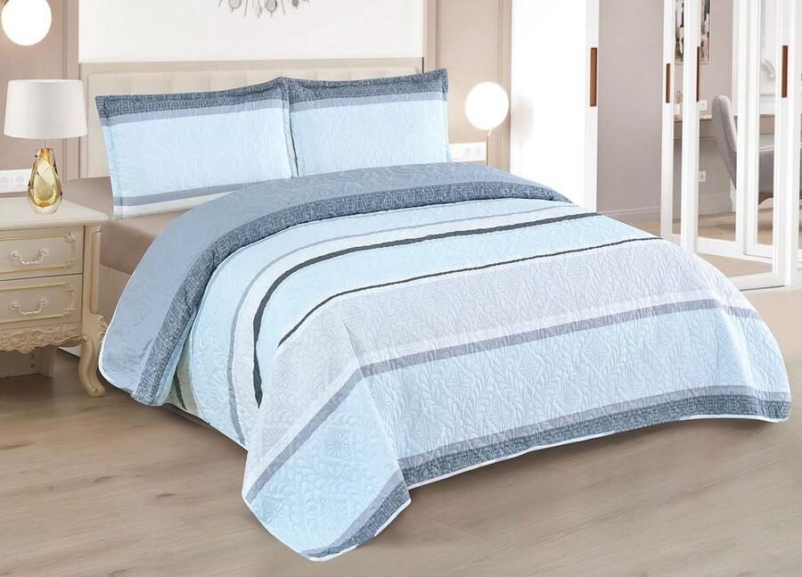 Sprei bed voor lente en zomer omkeerbaar + 2 kussenslopen 50 x 70 cm – bedsprei gewatteerd dekbed lichtgewicht spreien dun (220 x 260 cm)
