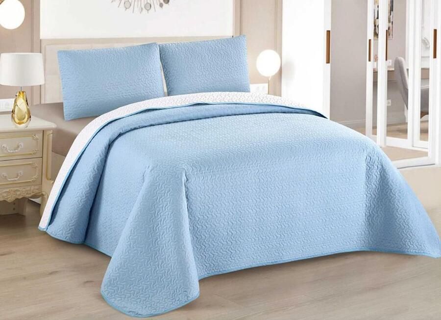 Sprei bed voor lente en zomer omkeerbaar + 2 kussenslopen 50 x 70 cm – bedsprei gewatteerd dekbed lichtgewicht spreien dun (240 x 260 cm)