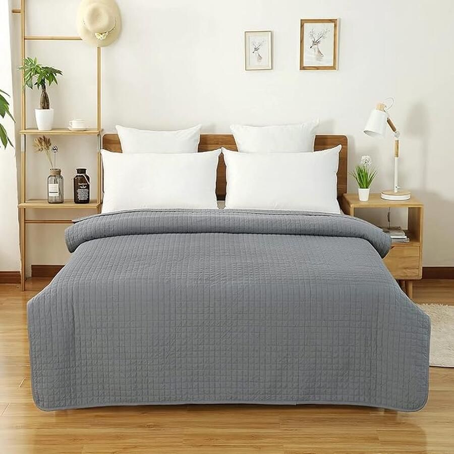 Sprei bedsprei 240 x 260 cm dekbed 360 g m² patchwork omkeerbaar design geruit bedsprei tweepersoonsbed gevoerd en doorgestikt grijs