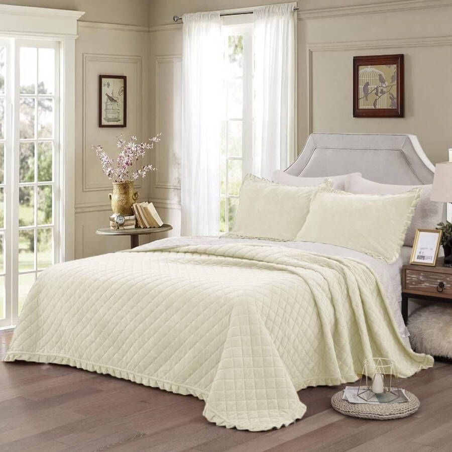 Sprei bedsprei 240 x 260 cm quilt tweepersoonsbed gewatteerd kristalfluweel 3-delig dekbed gewatteerde deken spreien met 2 kussenslopen 50 x 70 cm voor slaapkamer