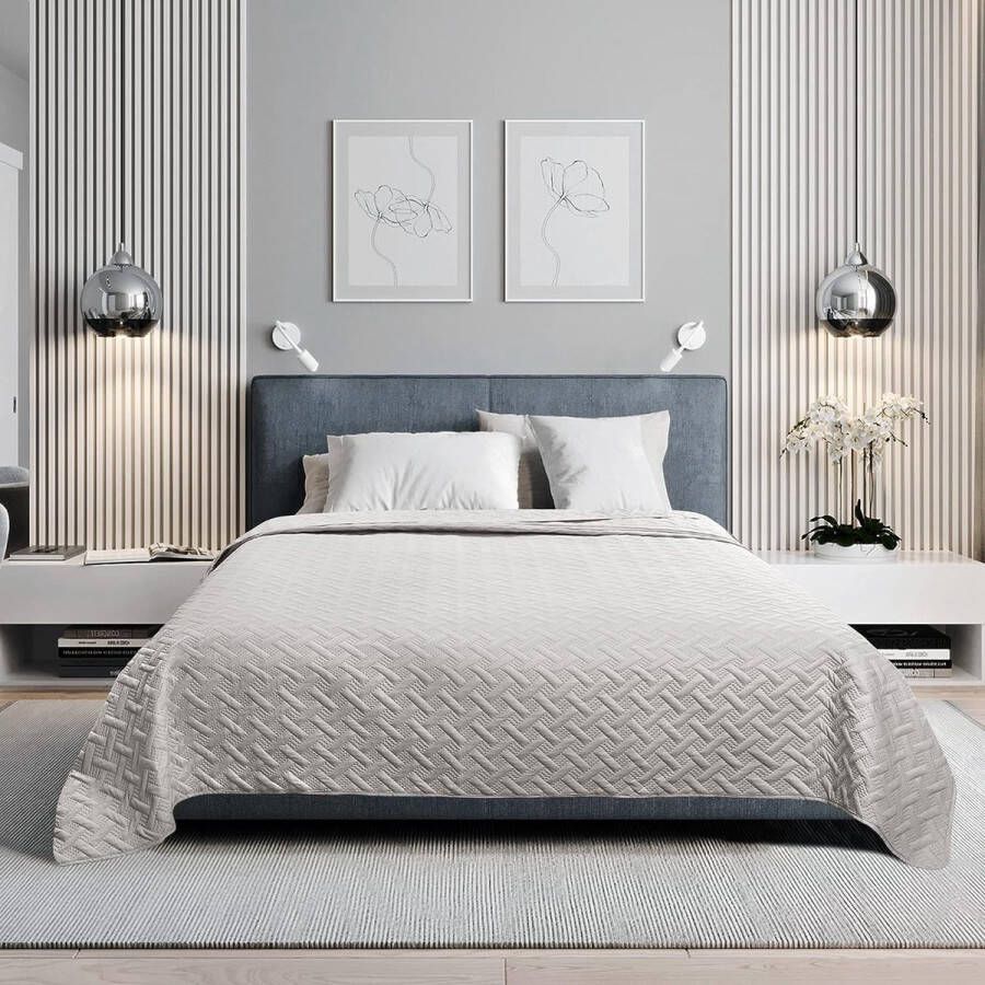 Sprei bedsprei met geometrisch patroon slaapkamer woondeken zacht en huidvriendelijk dekbed van microvezel met ultrasoon genaaid gewatteerde deken voor bed 170 x 210 cm lichtgrijs