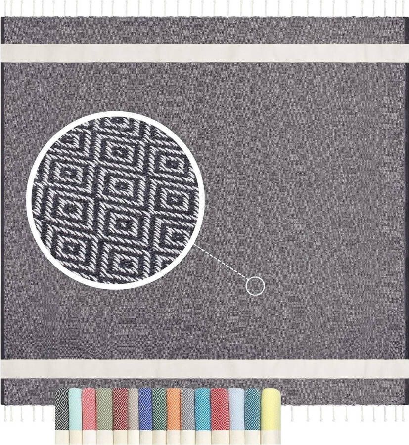 Sprei katoen 200 x 200 cm sprei voor bank + bed bedsprei sofadeken dunne woondeken zomer winter boho oosters patroon bankdeken (zwart)