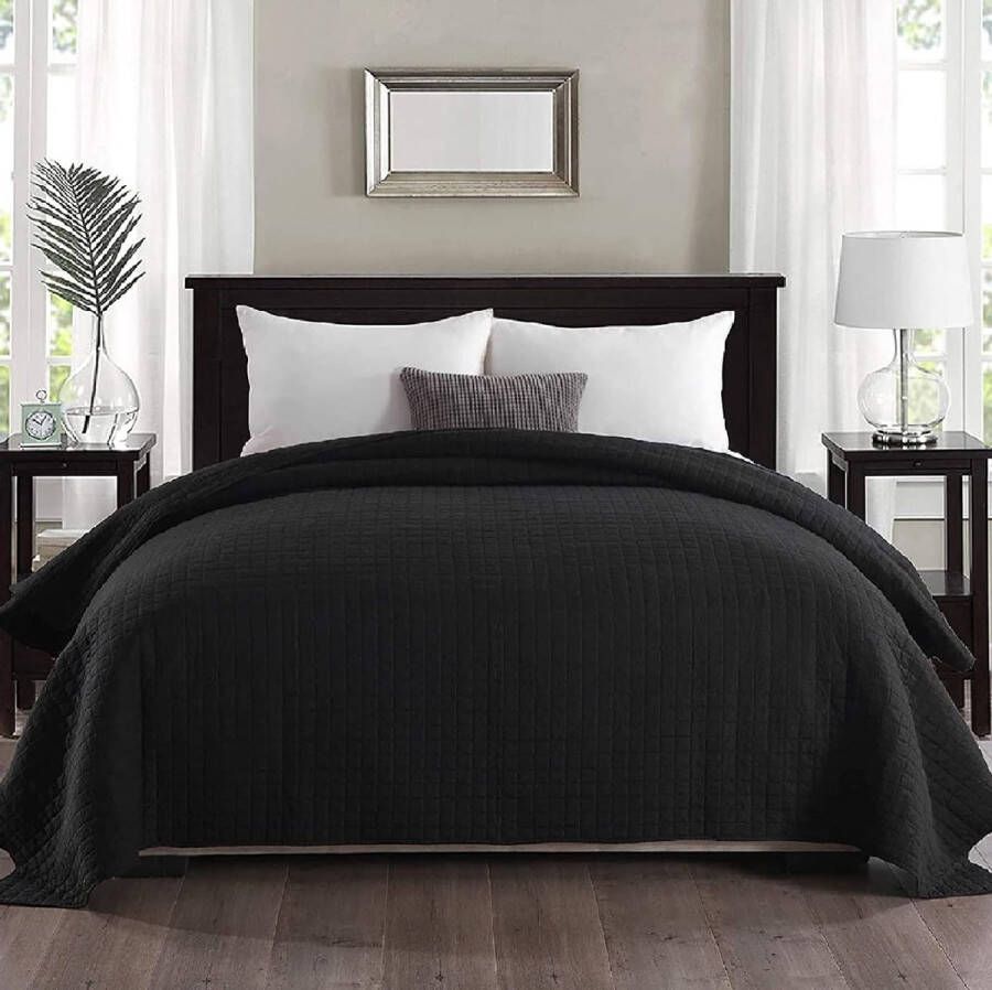 Sprei quilt patchwork flanellen geruit ontwerp gewatteerde dekbeddeken tweepersoonsbed gevoerd en gewatteerd. 170x210 cm