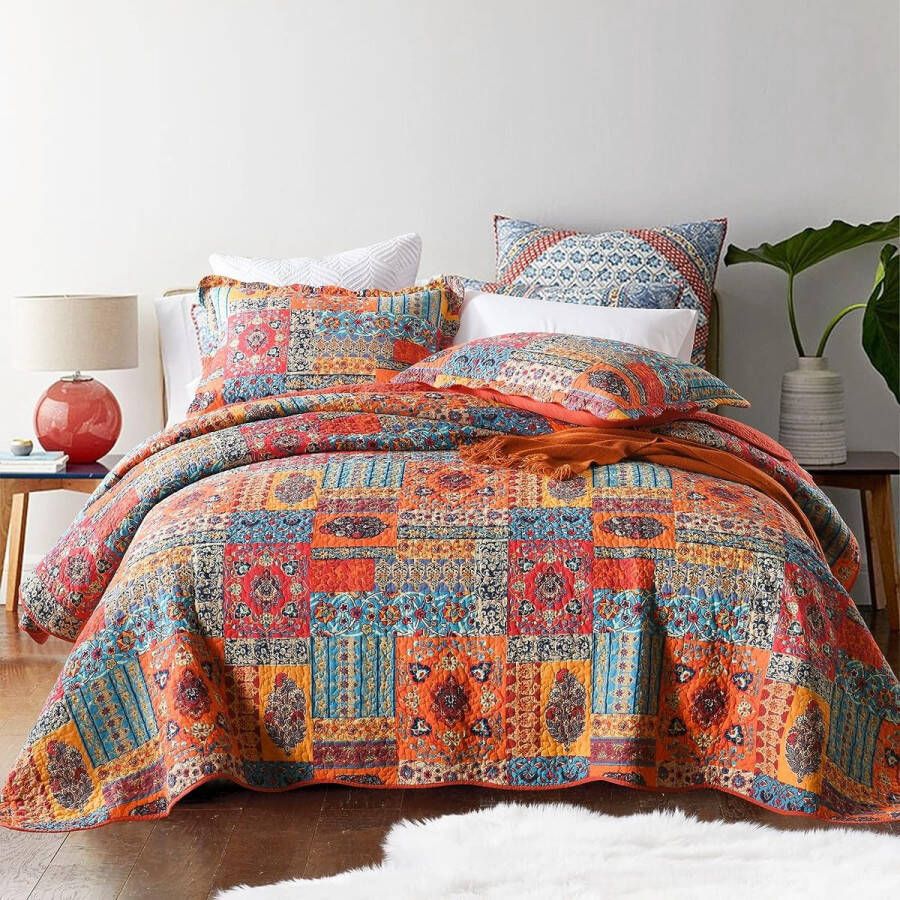 Sprei shabby chic 220 x 240 cm patchwork bedsprei 230 x 250 cm van katoen gewatteerde deken voor tweepersoonsbed met kussen in landelijke stijl