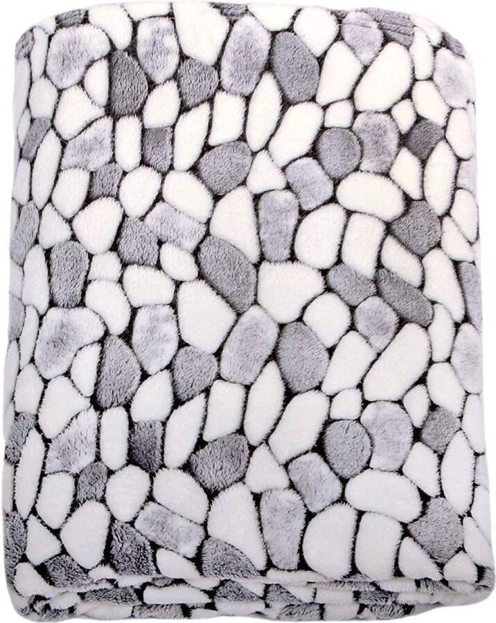 Sprei STONE grijs wit microvezel fleece deken 200 x 200 cm groot pluizig zachte plaid voor bank