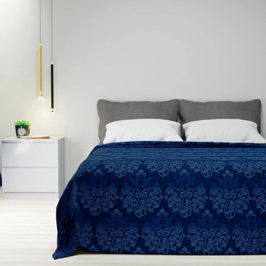 Sprei van puur katoen voor tweepersoonsbed eenpersoonsbed patroon damast lente zomer plaid multifunctionele bankovertrek (zwart blauw eenpersoonsbed)