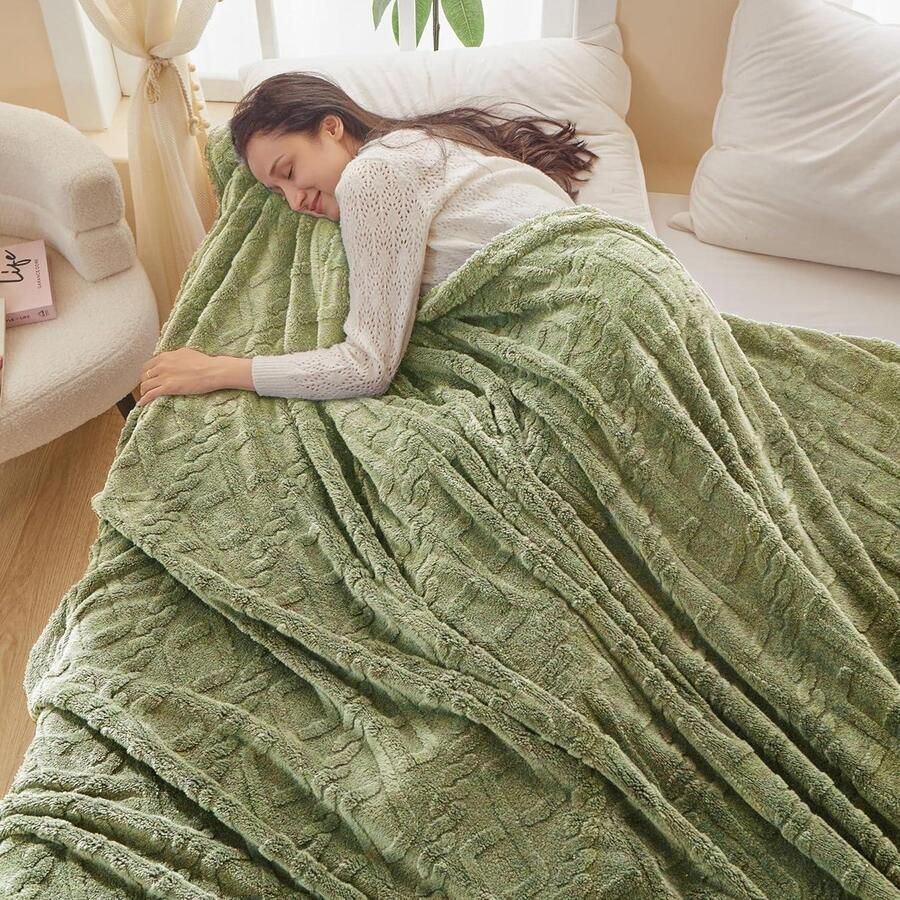 Sprei voor tweepersoonsbed fleece zachte bankdeken fleecedeken voor warm en comfortabel bed (groen 150 x 200 cm)