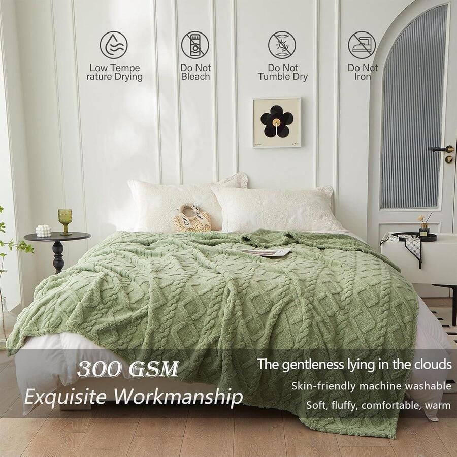 Sprei voor tweepersoonsbed fleece zachte bankdeken (groen 150 x 200 cm)