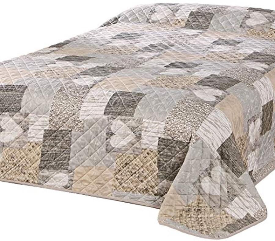 Sprei voor Tweepersoonsbed Harten Patchwork Bruin 220 x 240 cm