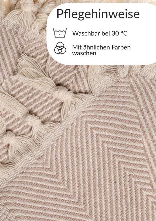 Sprei XL 150 x 200 cm beige visgraatpatroon 85% katoen en 15% gerecycled polyester Grote woondeken voor bed en bank
