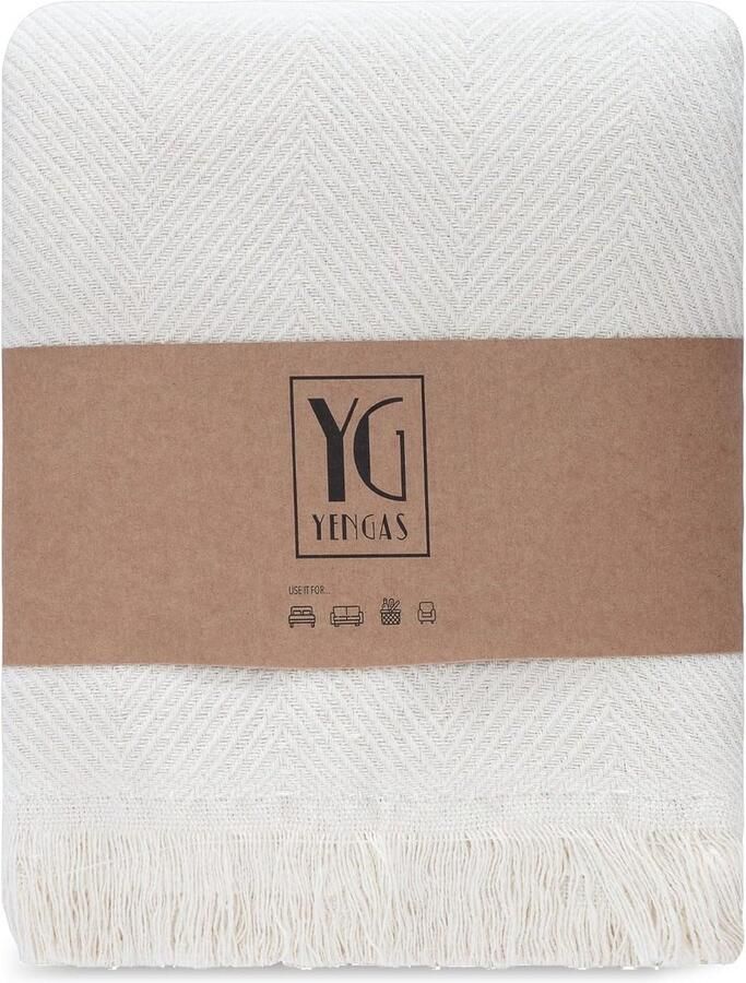 Sprei XL 150 x 200 cm grote woondeken bankdeken sprei deken voor bank en bed allrounderdeken 85% katoen en 15% gerecycled polyester natuurlijk katoen