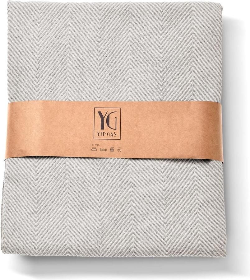 Sprei XL 150 x 200 cm grote woondeken bedsprei bankdeken sprei deken voor bank en bed allrounderdeken 85% katoen en 15% gerecycled polyester grijs visgraat