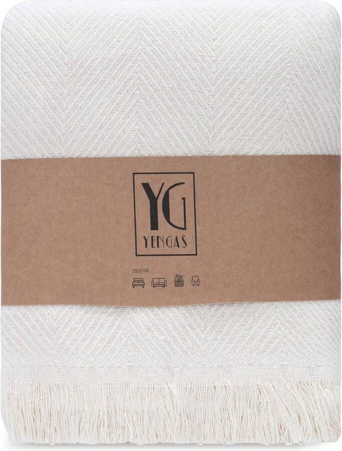 Sprei XL 150 x 200 cm grote woondeken bedsprei deken voor bank en bed allrounderdeken 85% katoen en 15% gerecycled polyester natuurlijk katoen visgraat