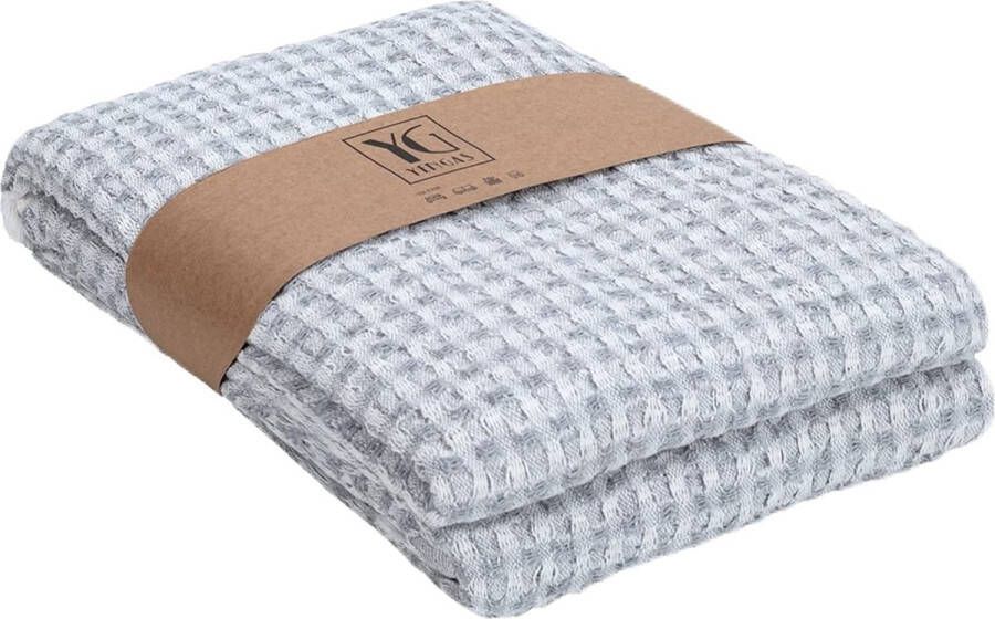 YENGAS Sprei XL 150 x 200 cm wafelpique grote woondeken bedsprei bankdeken sprei deken voor bank en bed 85% katoen en 15% gerecycled polyester wafelpatroon grijs