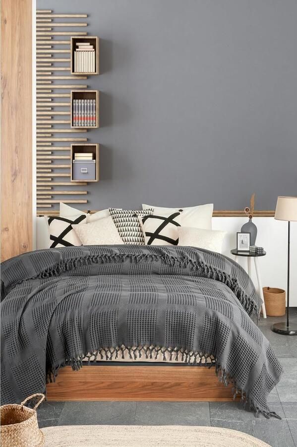 Sprei XXL in wafellook Inara extra groot 220 x 240 cm 100% katoen Oeko-Tex sprei voor bank stoel en bed sofadeken wollen deken woondeken (incl