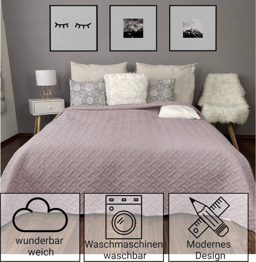 Sprei sofaplaid bedsprei bank dagelijks vlechtpatroon deken XXL-deken sprei oudroze 240 x 260 cm