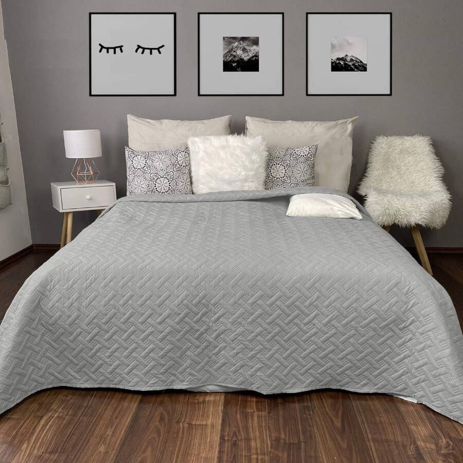 Sprei sofaplaid bedsprei voor bank dagelijks vlechtpatroon deken XXL-deken sprei grijs 200 x 220 cm