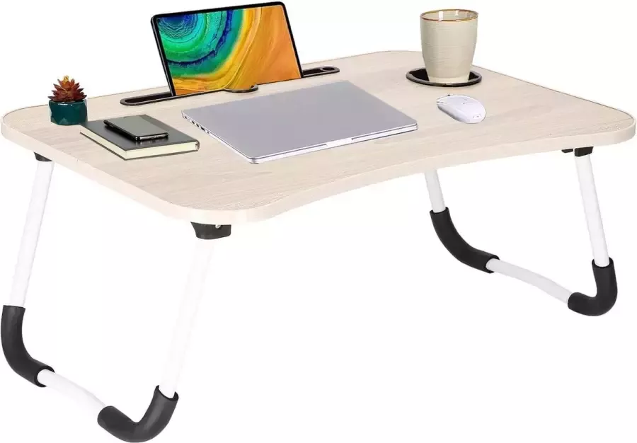 Springos Laptoptafel Bedtafel Tablethouder Laptopstandaard 60 x 40 cm Lichtbruin hout