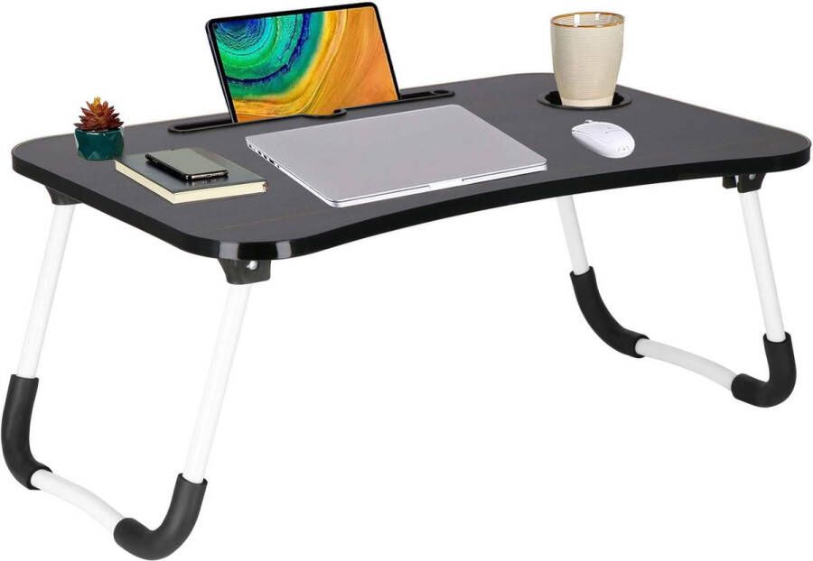 Springos Laptoptafel Bedtafel Tablethouder Laptopstandaard 60 x 40 cm Zwart hout