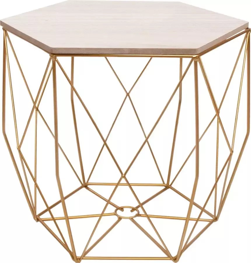 Springos Salontafel Hexagoon Bijzettafel 1 Stuk 40 cm Goud Licht Hout