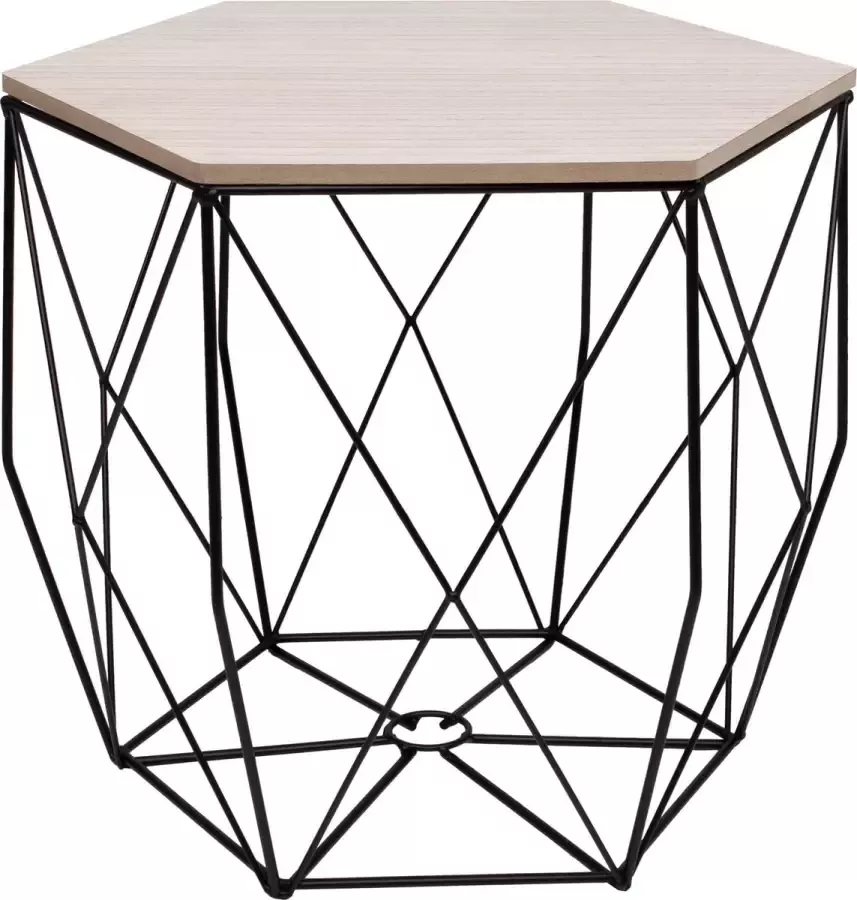 Springos Salontafel Hexagoon Bijzettafel 1 Stuk 40 cm Zwart Licht Hout