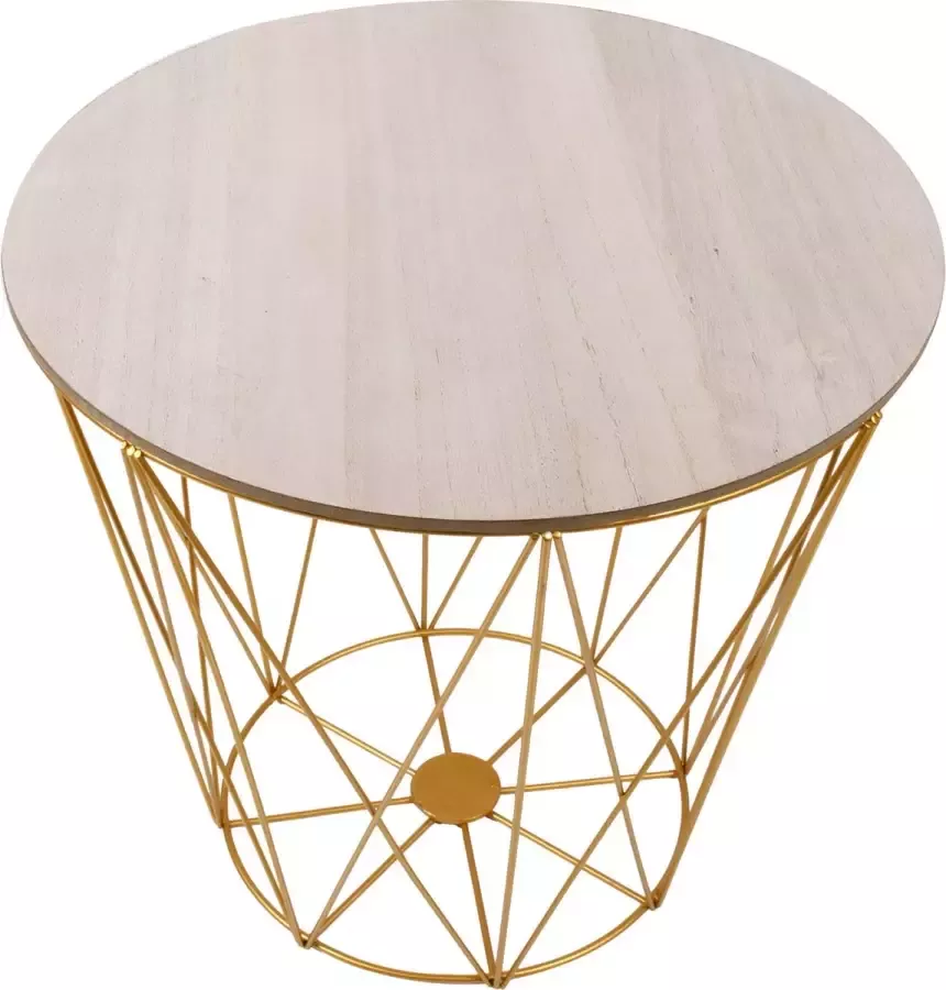 Springos Salontafel Rond Bijzettafel 1 Stuk 39 cm Goud Licht Hout