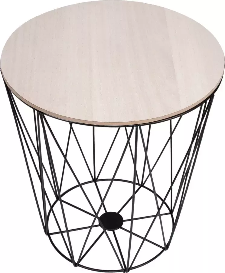 Springos Salontafel Rond Bijzettafel 1 Stuk 39 cm Zwart Licht Hout