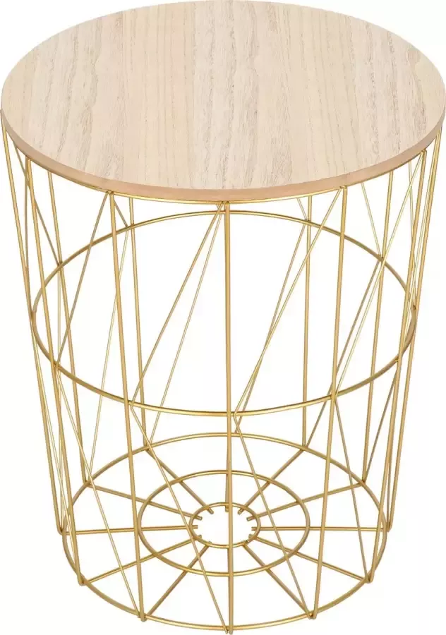 Springos Salontafel Rond Bijzettafel 1 Stuk 40 cm Goud Hout