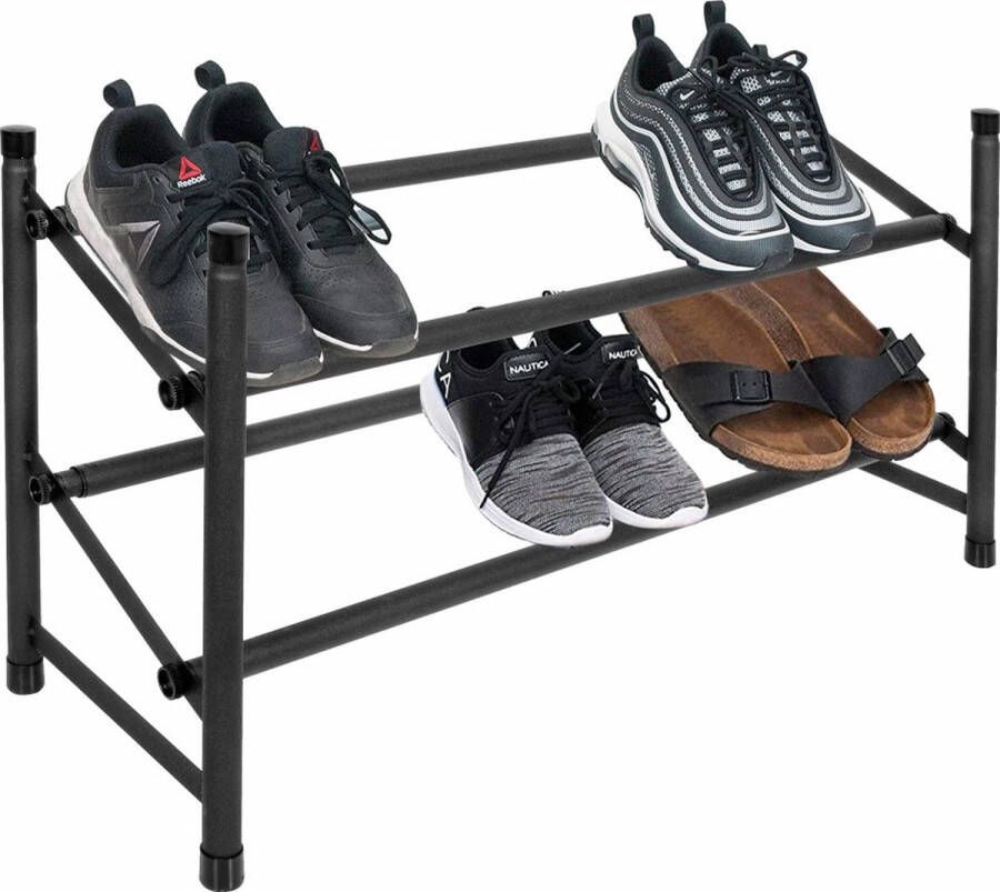 Springos Schoenenrek 8 16 Paar Schoenen 2 Laags Kunststof Metaal Uitschuifbaar Zwart