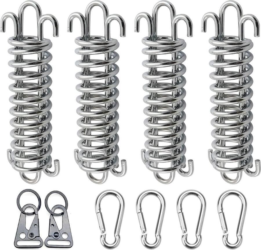 Springveren trekveren met haak 4 stuks spanveer voor zonnezeil + 4 stuks karabijnhaken + 2 stuks karabijnhaken + 2 stuks karabijnhaken sleutelhanger gesp spanveren voor campingtent luifel