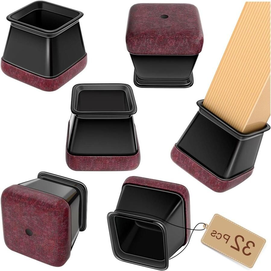 32 Stuks Vierkante Stoelpootdoppen Zwart Siliconen Stoelpootdoppen met Vilt Geschikt voor 20-26mm Stoelglijders Stoelpootkussentjes voor Hardhout