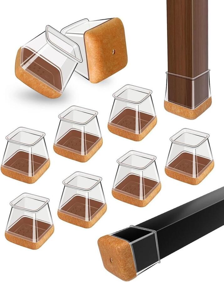 Square Chair Leg Caps Transparent Silicone Chair Leg Caps with Wrapped Felt Chair Leg Protectors for Hardwood Floors Pack of 32 Fits Legs 20-26mm