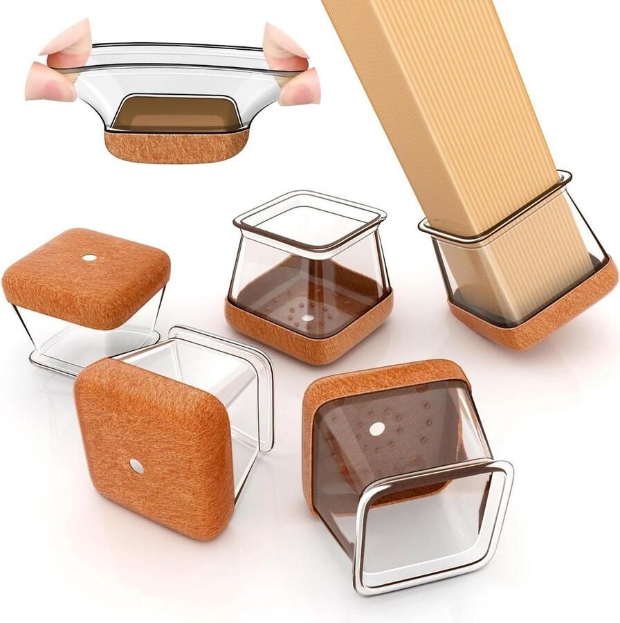 Square Chair Leg Caps Transparent Silicone Wrapping Felt 32Pcs Leg Protectors for Hardwood Floors Fits 26-37mm