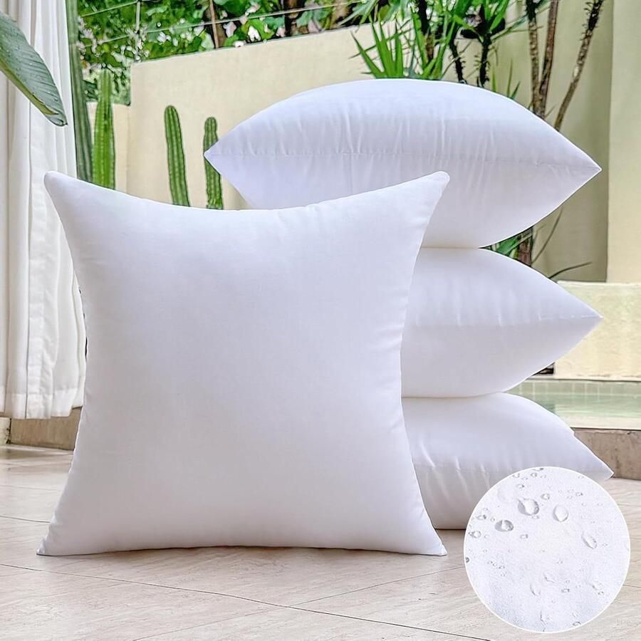 Square Cushion Inserts Set of 4 for Outdoor Sofas and Porch Furniture Waterproof and Decorative Medium White 55 x 55 cm