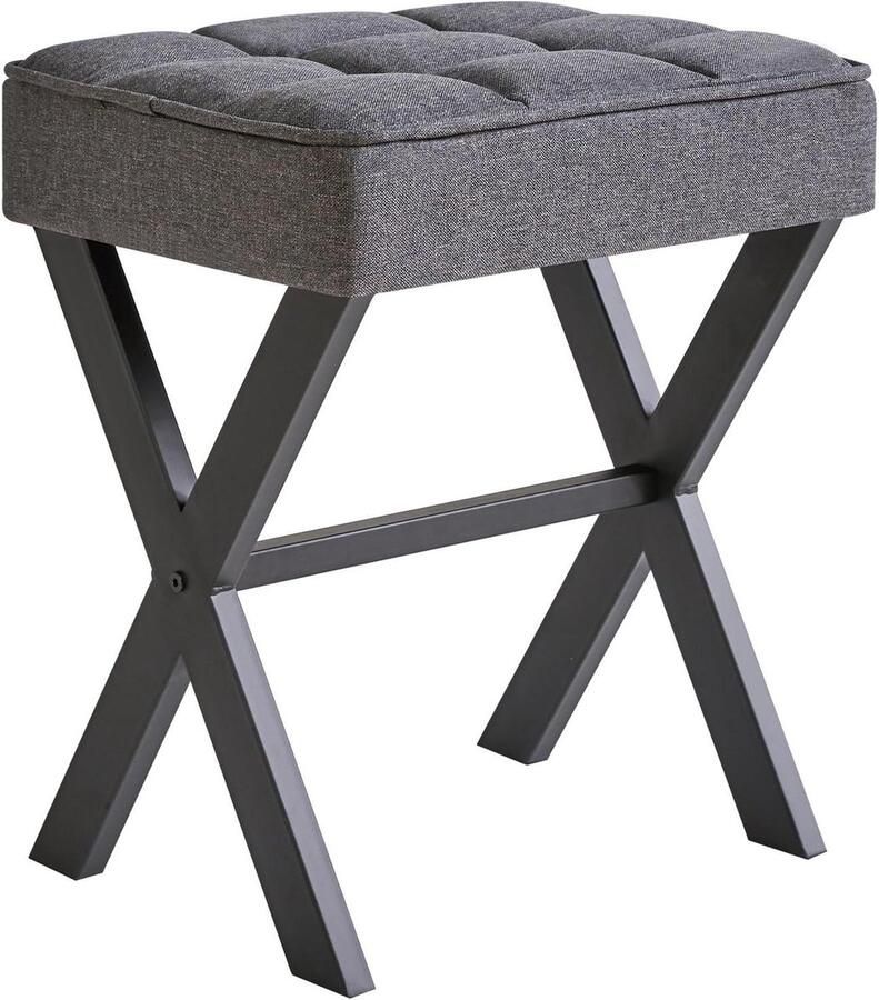 Square Makeup Stool with X-Leg Footrest and Linen Ottoman for Bedroom or Living Room - Foto 2