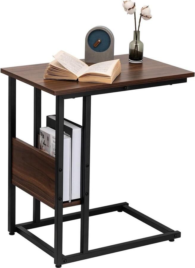 Rootz Living Rootz Square Side Table Sofa Table Vintage Table Stabiel en duurzaam 55cm x 36cm Hoogwaardig hout en metaal Klassiek design