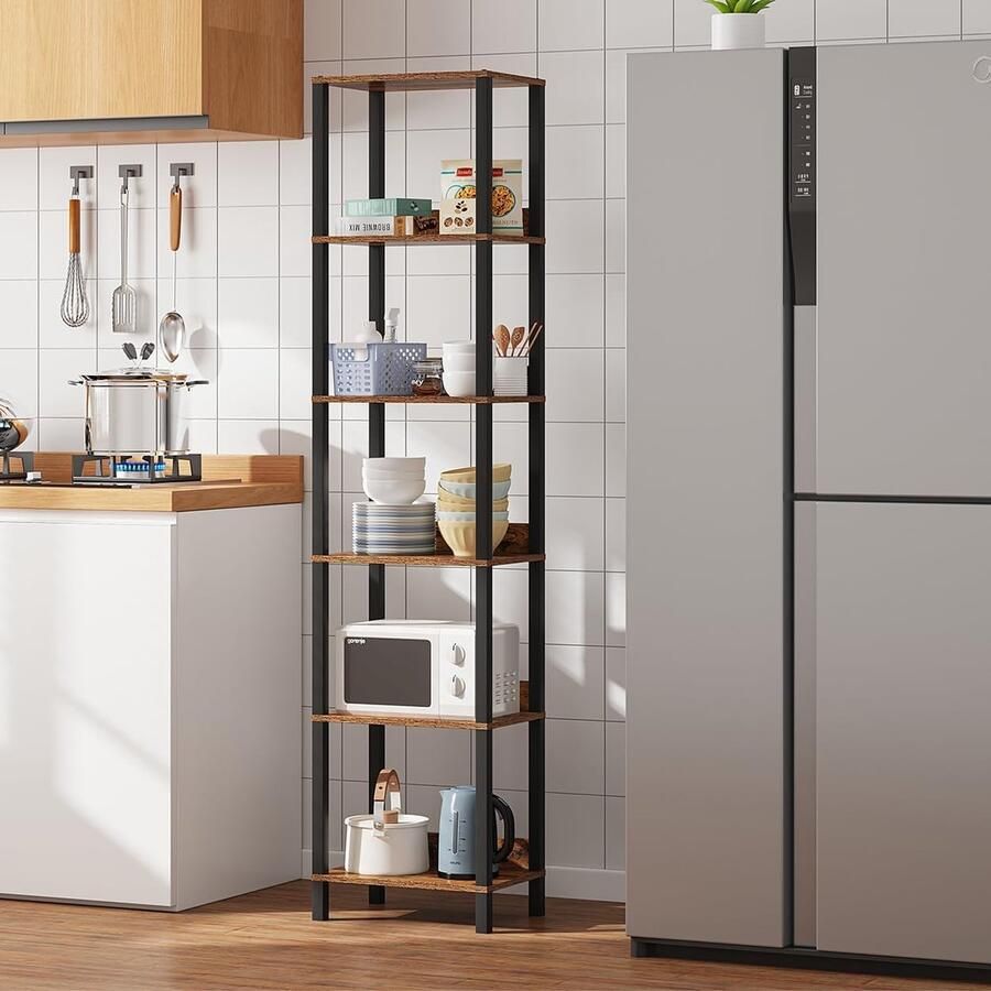 SSJ003F Boekenkast – 6 niveaus vrijstaand en decoratief modern design voor woonkamer slaapkamer of kantoor