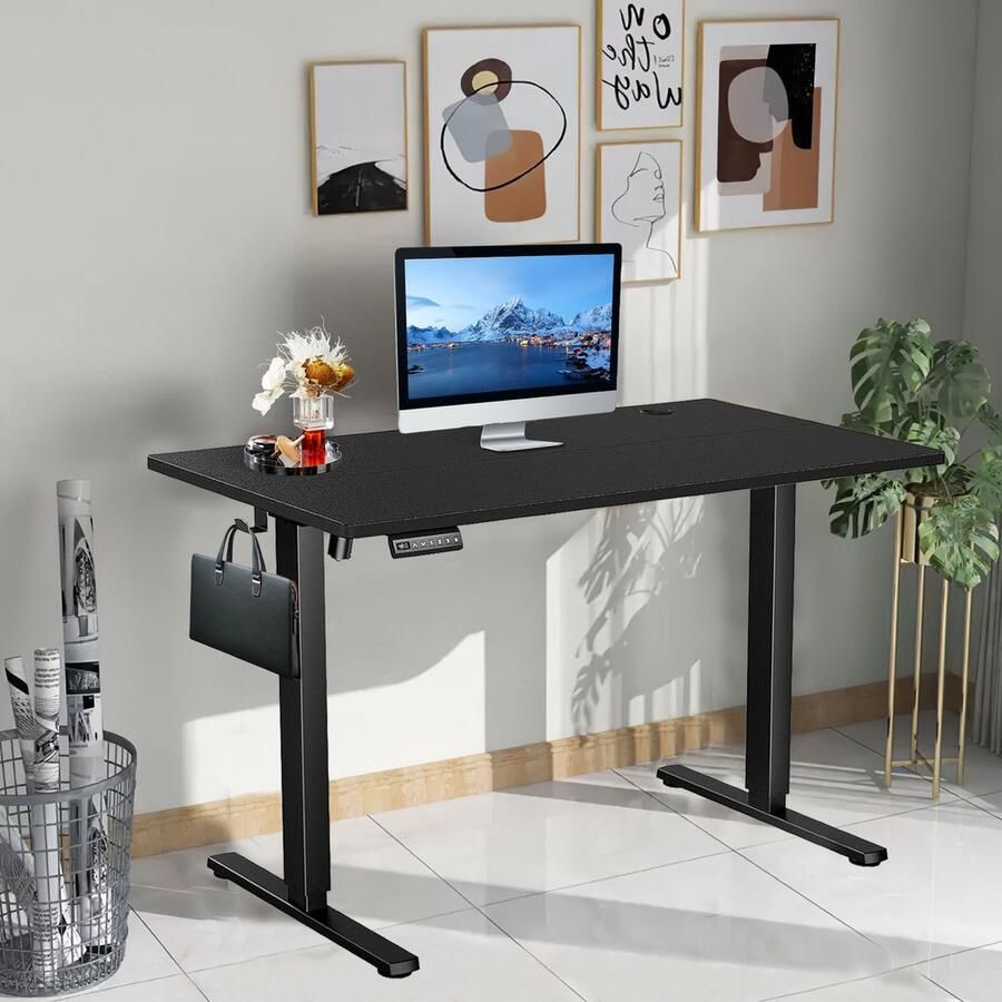 Sta-bureau Verstelbare Hoogte 121cm Elektrisch Zit Sta Bureau voor Thuis Kantoor Modern Verhogend Werktafel voor Computer Laptop Lift Gaming Bureau Stevig Ergonomische Werkstation Natuurlijk zwart